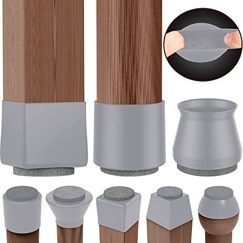 Anwenk Chair Leg Caps 2021 Updated Cover Protectors for Hardwood Floors Square Round Rectangular All Shapes Silicone Rubber Feet Furniture Table Chair, Stronger Felt & Silicone, 16Pack, Grey