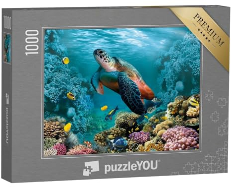 puzzleYOU: Puzzle 1000 Teile „Unterwasserwelt mit Einer eindrucksvollen Schildkröte und Korallen“ – aus der Puzzle-Kollektion Unterwasser