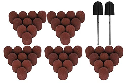 50pcs Nail Art Sanding Bands - 180# Grit Nail Sanding Cap 2pcs Sanding Shaft Nail Polisher Sand Cap Nail Polished Ring Nail Polish Belt Nail Art Sand Circle for Nail Drill Machine