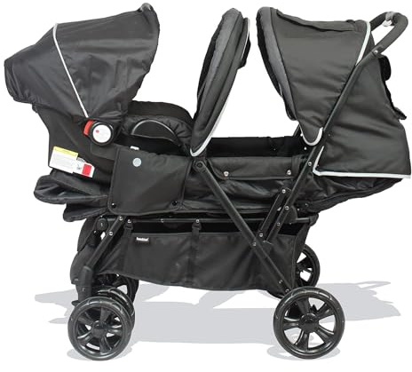BAMBISOL - Kombikinderwagen & Gr0+ für Zwillinge ab der Geburt – 4 Doppelräder – Schwarz Grau
