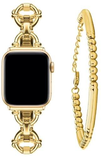 wutwuk Kompatibel mit Apple Watch Armband SE 40mm 41mm 42mm 44mm 45mm 46mm 38mm Damen mit 18K Vergoldeter Edelstahl Armreif für iWatch Series 10 9 8 7 SE 6 5 4 3 2 1 Mädchen Frauen