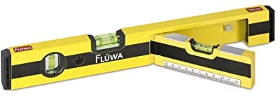 FLÜWA Wasserwaage mit Flügel 40 cm | Mit aufgedrucktem Winkelmesser (45° & 90°) & magnetischer Unterseite | Ausklappbarer Flügel zum gleichzeitigen Nivellieren in zwei Richtungen [Aluminium]