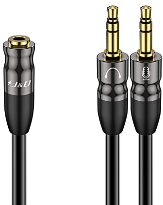 J&D Divisor de Auriculares con Micrófono 3,5 mm, Cable Hembra a Doble Macho para Teléfonos, Headset y PC, Auriculares de Carcasa de Cobre Duraderos, 0,2 m