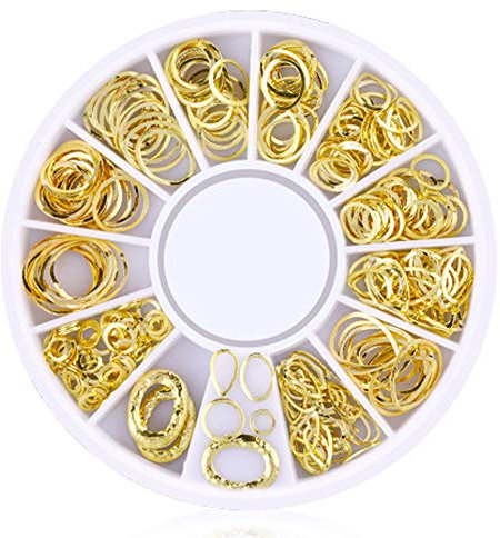 Danlai 200 Count/Paket 3D Gold Metall Nagelbolzen Aufkleber Glitter Nail Art Charm Kit Gemischte Zubehör für Frauen Mädchen DIY Nagel Design Schmuck Handwerk Dekoration Runde Hohlserie