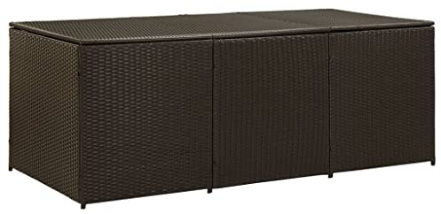 Hommdiy Gartenbox Auflagenbox Kissenbox Kiste Gartentruhe Truhe Box Aufbewahrungsbox Auflagenkiste Garten Poly Rattan Braun 180 x 90 x 70 cm