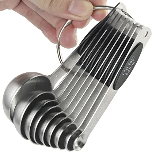 Magnetic Measuring Spoons Set of 9 Stainless Steel Stackable Measuring Spoons Heavy Duty Nesting Teaspoons Tablespoons for Measuring Dry and Liquid Ingredients