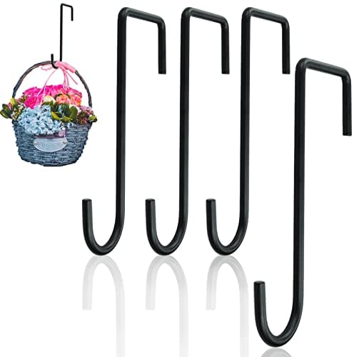 SZCXDKJ Hanging Basket Brackets 4pcs Black Fence Hooks Heavy Duty Steel Wall Plant Hangers for Indoor Outdoor Hanging Lantern, Bird Feeder, Bags, Wind Chimes, Garden Decoration
