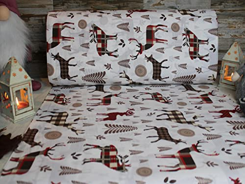 240cm Breit Meterware ab 50cm Weihnachtsstoffe Popeline Baumwolle Stoff Baumwollstoff Weihnachten Stoffe Weihnachtsstoff Bastelstoff ÖKO-TEX BW047 (Braun/Weiß)