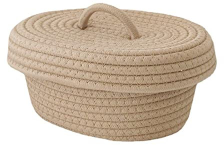 Aufbewahrungskorb Aus Baumwollseil Aufbewahrungskorb Mit Deckel Korb Mit Deckel Kleiner Korb,Dekorative,Hautfreundliche Desktop-Aufbewahrungsbox mit Deckel für Schlafzimmer für Kinderzimmer (Khaki)