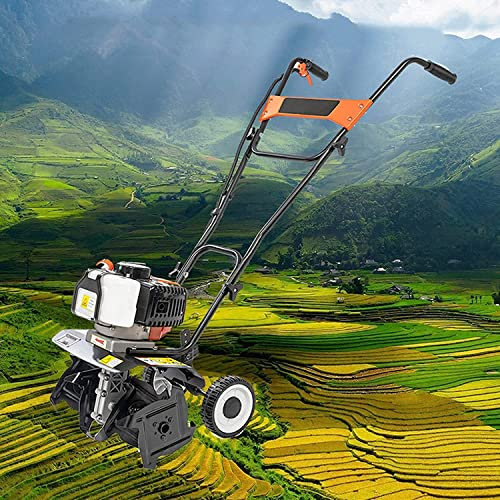 Samnuerly 1.3KW Cordless Petrol Tiller, Garden Power Rotavator/Cultivator w/4 Blades, Power Tiller, Lawn Scarifier, for Garden Lawn, Soil Loosening
