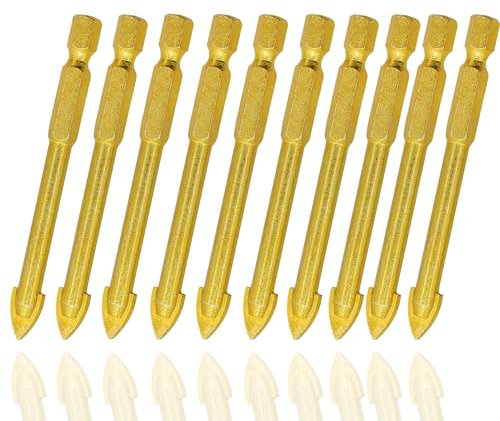 LEPEVNEY 6mm Tungsten Tile Drill Bits Carbide Drill Bit Glass Ceramic Cement Flat Spear Head Tipped Spear Cutter, 1/4 6.35mm Hex Shank, 10 Pcs