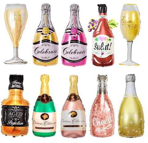 Luftballons Wein Flaschen, 10 Stück Folienballon Champagner, Riesen Ballon Bier Whisky Flasche Weinglas Sektflasche, für Geburtstag Urlaub Hochzeit Party Dekoration