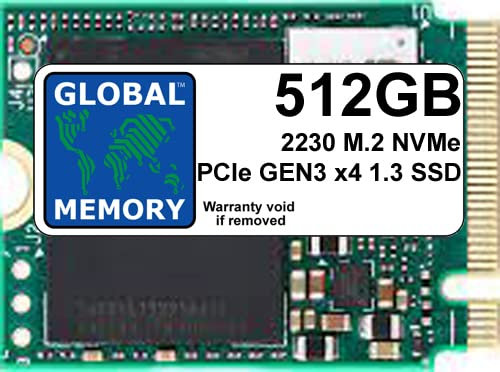 GLOBAL MEMORY Unidad de estado sólido (SSD) M.2 2230 PCIe Gen3 x4 NVMe de 512 GB para superficie Microsoft 3/4/Pro (X, 7+, 8, 9) / GO/STEAM DECK