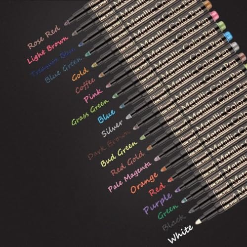 Metallic Marker Pens, 20 Colours Metallic Paint Pens, Permanent Art Marker Pen Set, for Doodling, Cardmaking, Scrapbooking, Photo Album, Glass, Wood, Stone, Ceramic, Fabric, DIY Crafts