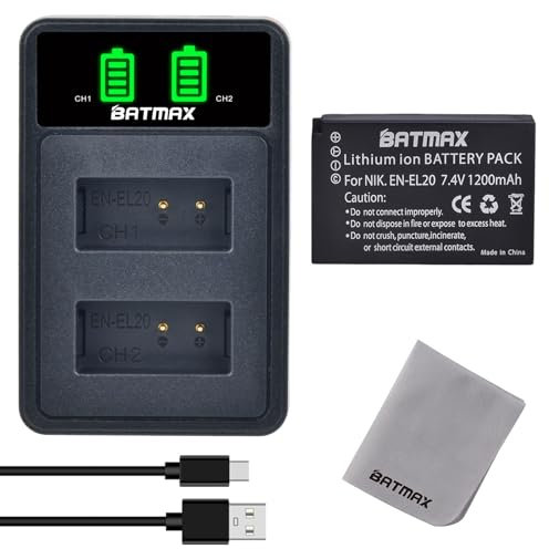 Batmax EN-EL20 Akku und Ladegerät für Nikon EN-EL20,Nikon EN-EL20a, Nikon Coolpix P1000, Nikon 1 J1,Nikon 1 J1/1 J2/1 J3/1 S1/1 V3, Blackmagic Pocket Cinema Camera