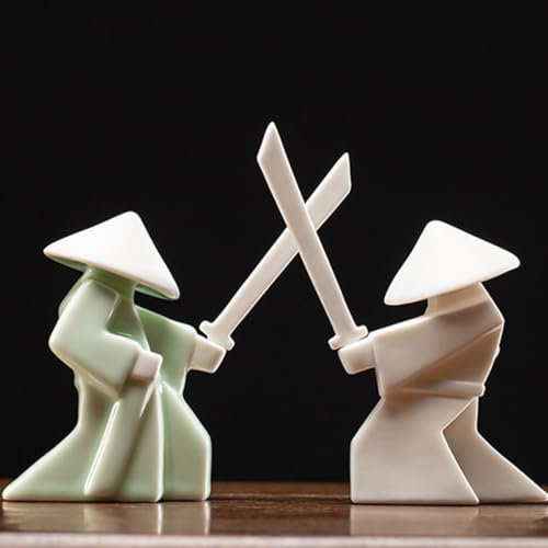 EAEMDY Samurai-Figur, japanische Kriegerstatue, Dekoration für Tisch, Zimmer, Räucherstäbchenhalter, Kongfu-Tee-Haustier-Dekoration (6. Weiß A + Grün A)