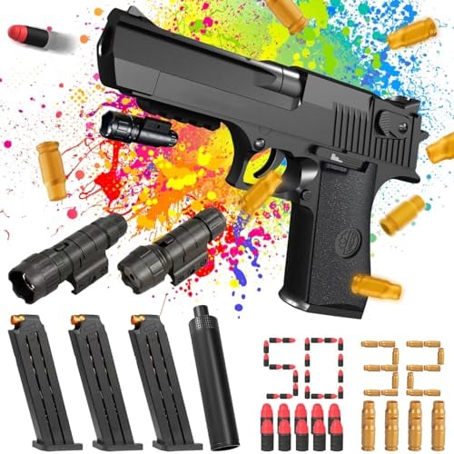 Wüstend Adler Pistole mit Knall Munition und Platzpatronen, Kinder Spielzeug Pistole mit Schaumstoff Geschoss Zielscheibe für Nerf