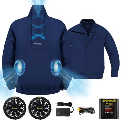 MIDIAN 30V Air Cooling Jacket, 20000mA Large Capacity Cooling Clothes with Fan Body Cold Apparel for Working Cycling Outdoor, Navy, L