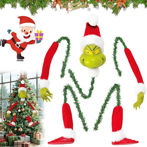 MZJAUVF 5 Grinchs Decorazione Natale, Decorazioni Grinchs Testa di Elfo, Braccia e Gambe per Albero di Natale, Grinchs Albero di Natale, Grinchs Decorazioni Regali di Natale Divertenti e Creativi