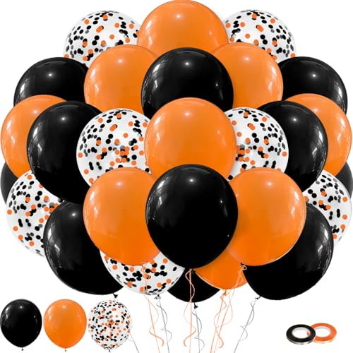 Halloween Ballons Schwarz Orange Ballons, 60Pcs 12inch Latex Orange Schwarz Ballon und Konfetti Ballon für Halloween Geburtstag Party Dekorationen Jubiläum Graduierung Dekoration