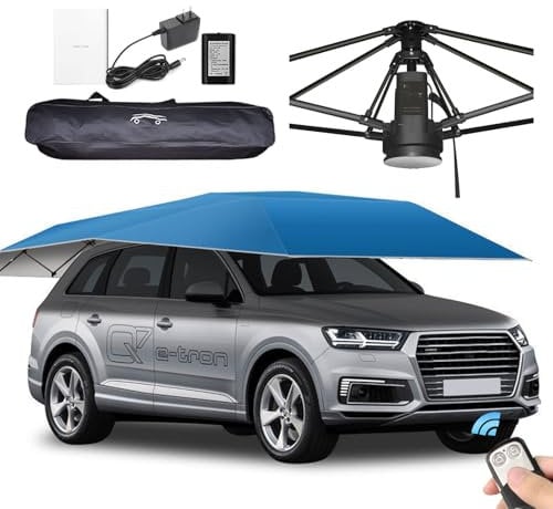 Fablestoryem Universal Car Tent Movable Carport, Car Umbrella Sun Shade Cover Tent, Folding Car Awning, Automatic Car Cover, Remote Control Automatic, Outdoor Use,Navy blue-4.3m/169''