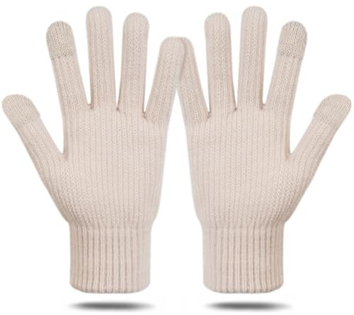 ZEROFAFA Damen Winter Warm Touchscreen Handschuhe Thermo Winterhandschuhe Fleece Strickhandschuhe Elastische Manschette Winter Handschuhe Outdoor Sport für Damen und Herren (beige weiß)