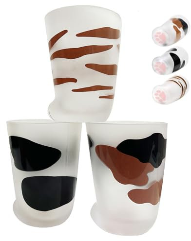 SUKPDJO 3 Pezzi Tazza di Vetro Con Zampa di Gatto, Opaca e Isolata, Creativa per Latte, Tè e Caffè Freddo - 300ml
