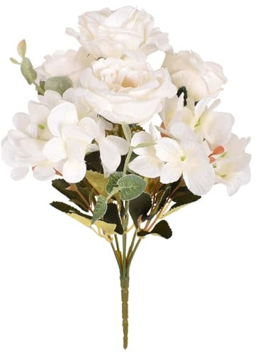 Zimoer Bouquet Artificiale di Peonie Bianche, Bouquet di Fiori Finti in Seta, Peonie in Seta, Peonie Artificiali e Ortensie Finte Realistiche, Decorazione di Fiori Artificiali per Matrimoni Casa Vasi