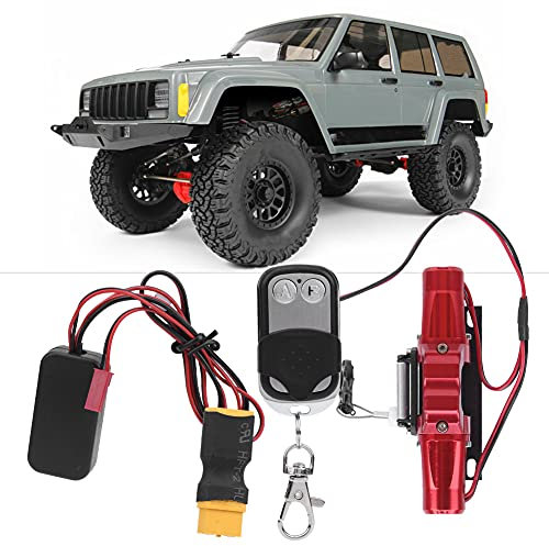 equlup Rc Car Winch Remote, 6-12V XT60 3kg/6.6lb Tension Dual Motor Winch Remote Controller Kit for D90 Axial SCX10 TRX4 TF2 1/10 RC Car, 20m Distance