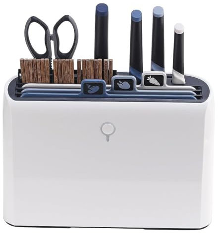 Chopping Board and Knife Set - Smart Kitchen Gadgets with Drying Holder, Colour Coded Boards, Knives, Chopsticks - Organizer Stand for Easy Cooking Prep and Storage