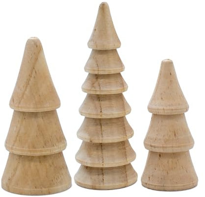 Spetebo Holz Deko Tannenbäume 3er Set 12/10 / 8 cm zum Hinstellen - Weihnachtbaum Figur aus Kiefer zur winterlichen Dekoration - Christbaum Deko Aufsteller Tischdeko Winterdeko Weihnachtsdeko
