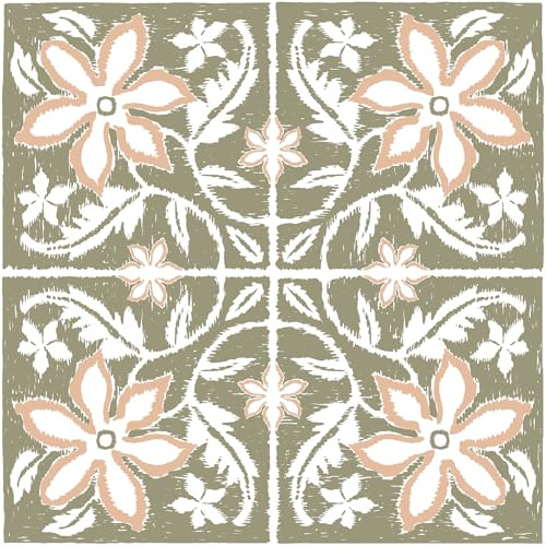 FloorPops Lillium Green Peel and Stick Floor Tiles, Green Floral Removable Vinyl Flooring, Self Adhesive Floor Tiles for Kitchen Bathroom Entryway