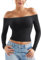 ZAAYO Long Sleeve Schulterfreies Oberteil Damen Y2K Crop Top Basic Langarmshirt Sport Tshirt Off Shoulder Gym Oberteil Damen Black S