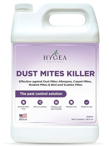 Hygea Natural Dust Mite Killer Spray - Eliminates Dust, Carpet, Rodent, Bird, Scabies Mites - Safe for Home, Children, Pets, Bedding & Furniture, 128 oz, Unscented