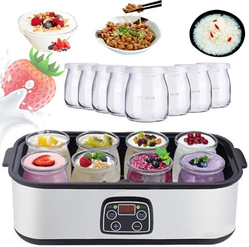 Yaourtière Ultime avec 8 Pots en Verre, Machine à Yaourt Automatique de 1400 ML, Machine à Yaourt électrique Multifonction, pour Yaourt Biologique, Machine à natto, Cadeau de santé pour Hommes et
