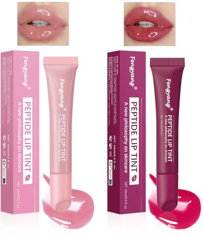 Fengyang® Peptid Getönter Lippenstift, Plumping Peptide Lip Gloss, Voluminöser Lippen Balsam, Glänzender Aufpolsternder Lipgloss, Nourishing Lip Care Long Lasting für Frauen Mädchen(2Pcs)