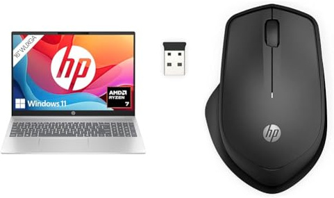 HP Pavilion Laptop, 16 WUXGA-Display, AMD Ryzen 7 8840U, 16 GB DDR5 RAM, 512 GB PCIe NVMe SSD, AMD Radeon Graphics, QWERTZ, Windows 11 Home, Silber 280 Silent Wireless Maus, Schwarz