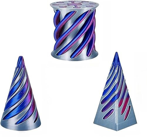 3Pcs Impossible Cone - 3D Printed Spiral Cone Fidget Toy, Stress and Anxiety Relief Toy, Pass Through Pyramid Fidget Toy for Adult Children (Colorful-Blue)