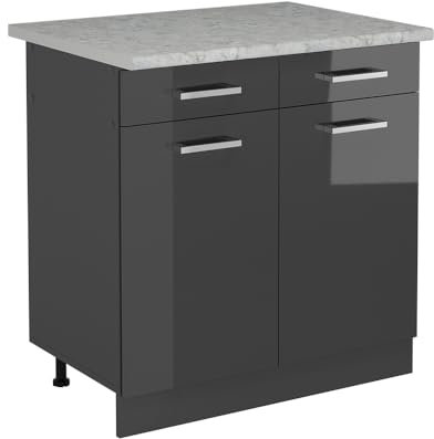 Vicco Mueble bajo de Cocina R-Line, Antracita Alto Brillo, 80 cm ET Mármol