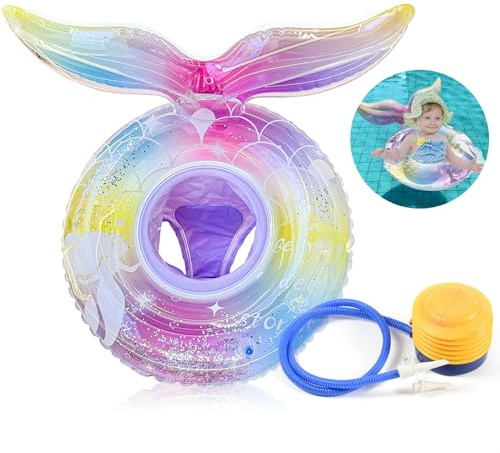 FEMONGY schwimmring Kinder, schwimmring ab 1 Jahr Mit aufblasbarer Fußpumpe schwimmreifen Kinder 1-5 Jahre, schwimmhilfe Baby ab 1 Jahr mit Meerjungschwanzes Form