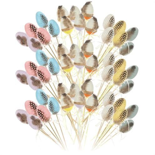 com-four® 54x Blumenstecker für Ostern - Bunte Ostereier mit Feder für Ostern zum Stecken - Osterdekoration
