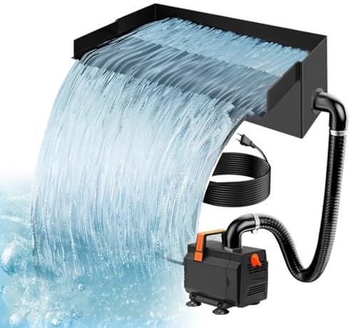 Teich Wasserfall für Gartenteich,Edelstahl Teichwasserfall Set,Teichpumpe mit Wasser Fluss Wasserfälle Kit,Wasserfallfilter Komplettset,Brunnen Wasser Feature (KEIN Licht) (20cm,30W 2000 L/H Pumpe)
