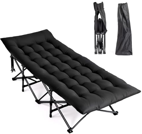 Bonnlo Folding Camping Cot with Thick Pad, Portable Camp Bed for Adults