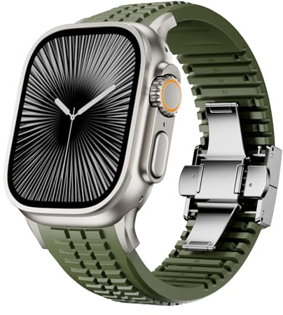 VKEOO Modernes Silikon-Uhrenarmband, kompatibel mit iWatch Ultra 2 / Ultra/Serie 10, 9, 8, 7 (44 mm, 45 mm, 46 mm, 49 mm), Sportarmband mit Faltschnalle, robustes, modernes Design für Herren