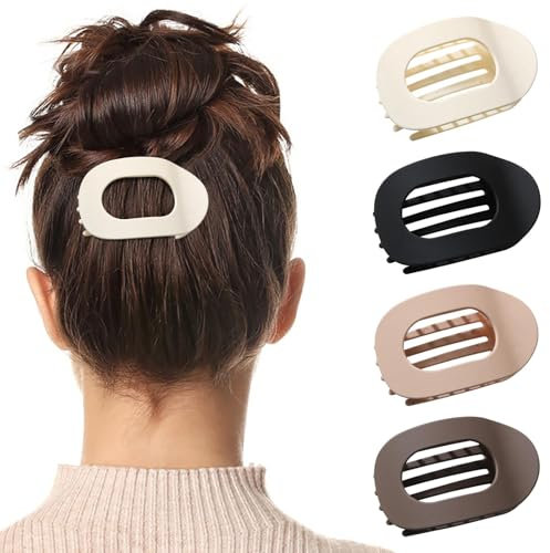 4pc Pince à cheveux mates pour femmes,pince à cheveux simple et élégante en forme de bec de canard grande pince plate mate antidérapante,pinces à cheveux plates et sûres à dents intérieures