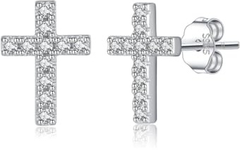 SLUYNZ 925 Sterling Silber Kreuz Ohrringe Ohrstecker für Damen Mädchen Kleine CZ Ohrstecker Ohrringe