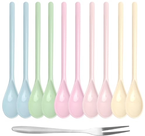 10 cucharas de plástico, cucharas de plástico coloridas, cuchara de café para helado, postres, pasteles, frutas y ensaladas.