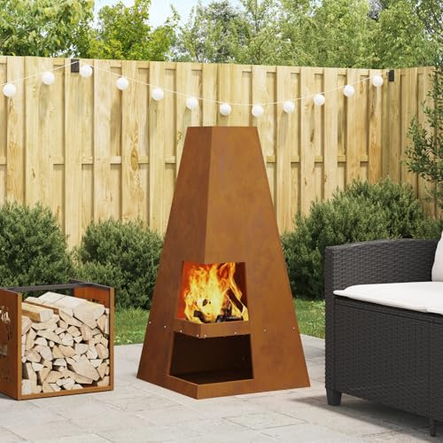 Générique brasero avec Espace de Rangement pour bûches, 50 x 50 x 100 cm - Acier corten,Cheminées,15.5KG-858949