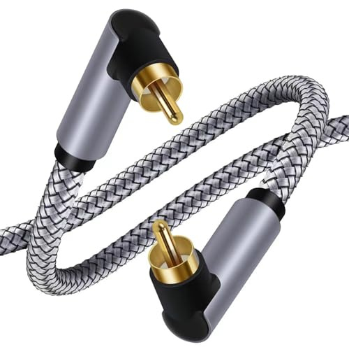 MHADBKH 1/2/5m Cable Double 90 Degree Right Angles Male to Male Subwoofer Cable Digital Coaxial Cable Nylon Braided Cord