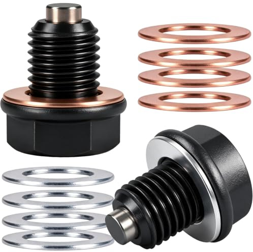StratoNex Magnetische Ölablassschraube M14x1,5 Audi VW Seat, 2er Set | M14x1,5, 10 Dichtringe (5x Kupfer, 5x Alu), Neodym-Magnet, Metallpartikel-Filterung, Schwarz, für Audi VW Seat Skoda